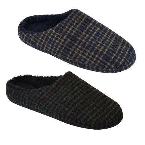 Mens Checked Fur Slippers